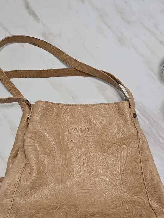 American Leather Embossed Floral Shoulder Bag in Tan - Picture 1 of 13